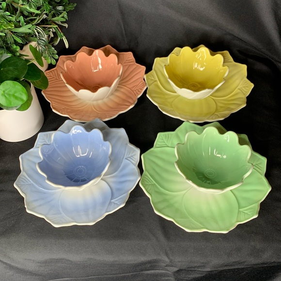 anchor hocking Fire king Other - Set of 4 vintage Fire King Vitrock Lotus Leaf and blossom plate and bowls